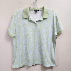 Lands' End floral baby blue and mint green 1/4 button polo shirt woman's size M